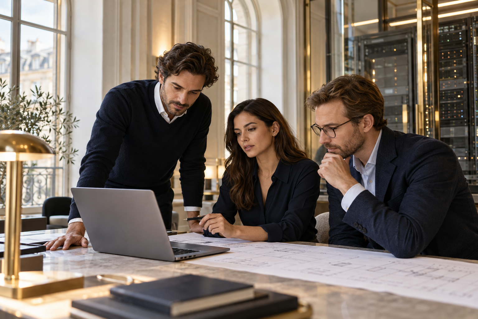 Illustrative AI founders reviewing their business and technology plans